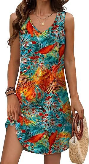 European And American Women's Clothing Summer Loose Casual V-neck Flower Dress