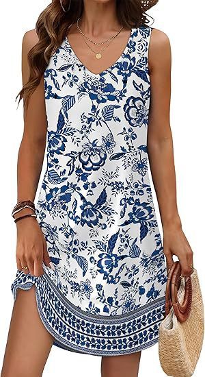 European And American Women's Clothing Summer Loose Casual V-neck Flower Dress