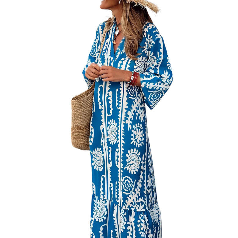 Fashion Personality Female Printed V-neck Dress