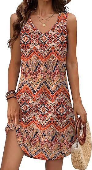 European And American Women's Clothing Summer Loose Casual V-neck Flower Dress