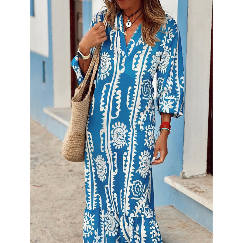 Fashion Personality Female Printed V-neck Dress